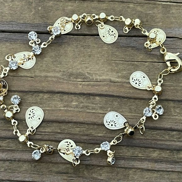 Women Anklet Gold Tone Fashion Jewelry Crystals Accent Fashion Bracelet - Picture 6 of 11